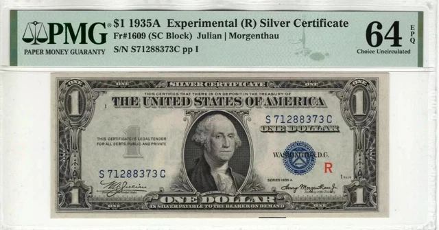 1935 A $1 Silver Certificate Fr.1609 Experimental R Sc Block Pmg Cu 64 Epq (373C