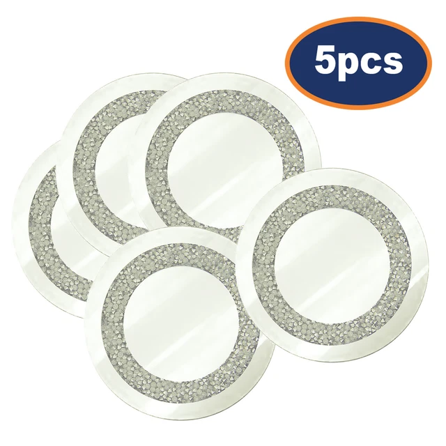 5 piezas placa de vela redonda decorativa de vidrio espejado de diamante multicristal de 10 cm