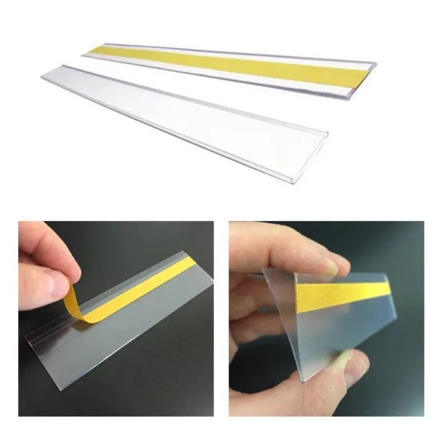 Porta etiquetas autoadhesivas transparentes para estantería expositor PVC 40X100