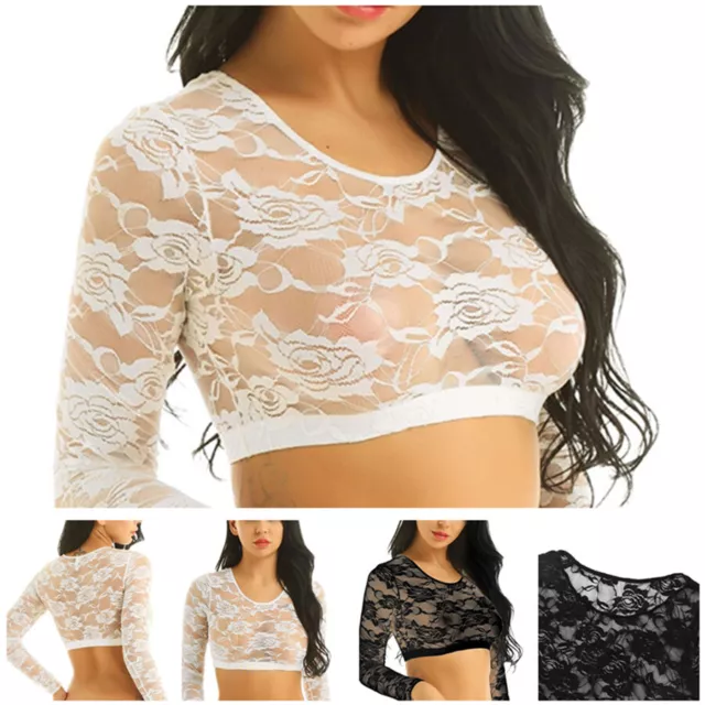 Women's Sheer Low Cut T-shirt Transparent See-through Crop Top