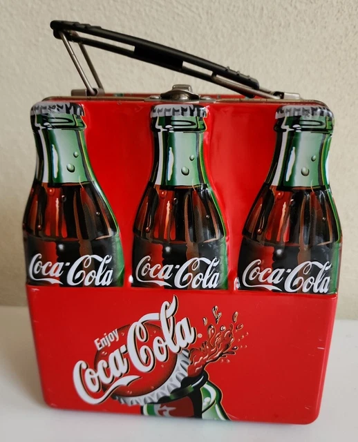 Coke Bottle Coca Cola Metal Tin Mini Lunch Box Pail Container with Handle VTG