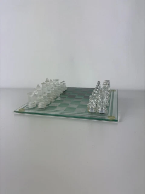 Échiquier En Verre Vintage Complet – Jeu D'échecs Collection Stratégie – Pièces Transparentes