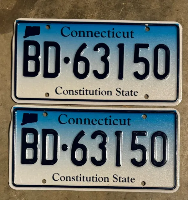 Connecticut License Plate PAIR Tag Blue Fade CT  - BD 63150