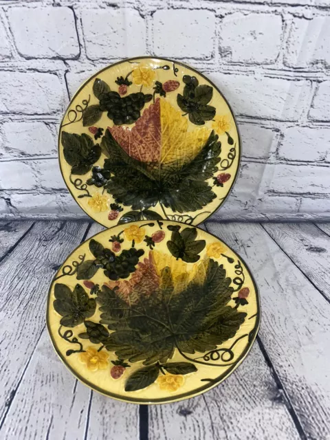 vintage Georg Schmider Zell Style German Majolica Fruit And Leaf Plate Set