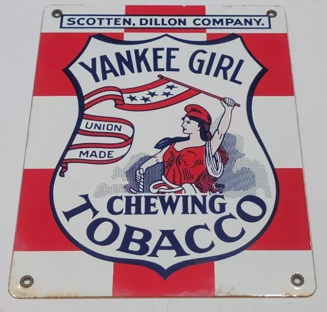 Vintage Scotten Dillon Company Yankee Girl Chewing Tobacco Porcelain Sign