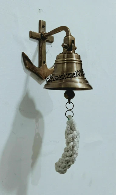 Campana de barco de latón antiguo, colgante náutico montado en la pared,...