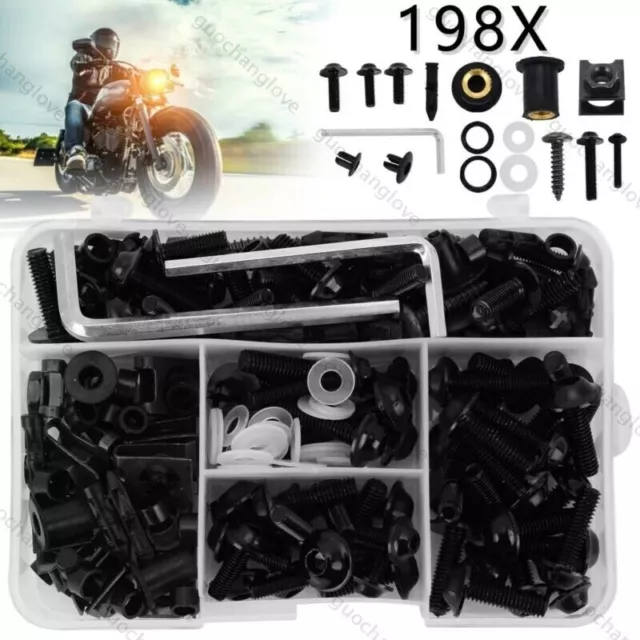 198tlg Motorrad Verkleidungsschrauben M5 M6 Clips Klemmen Set Aluminium Schwarzs