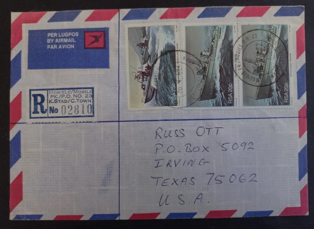 1982 South Africa Registered Airmail Cover ties 3 stamps cd Cape Town