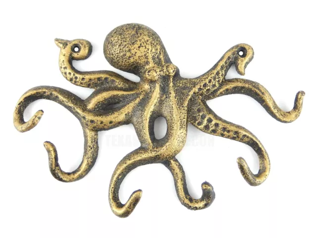 Octopus Wall Hook Cast Iron Key Rack Towel Coat Hanger Antique Gold Nautical