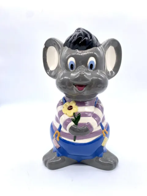 Vintage 1970s Blue Country Farm Mouse Coin Bank Holland Mold 1978 W/Plug cute