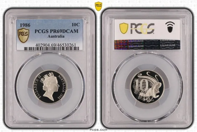 1986 Australia 10C Coin PCGS PR69DCAM - Gold Shield