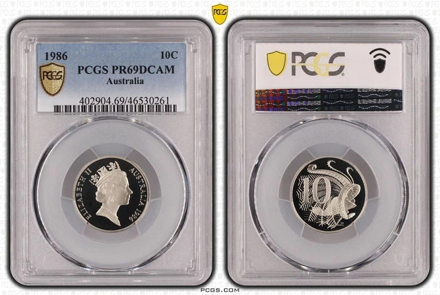 1986 Australia 10C Coin PCGS PR69DCAM - Gold Shield