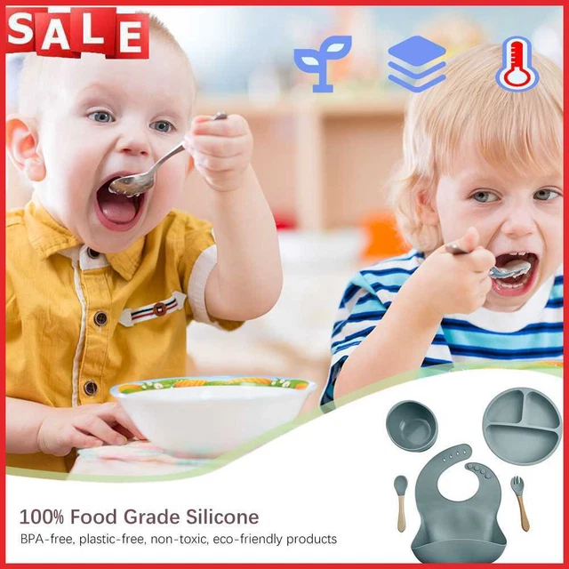 Juego de 5 utensilios de comedor para bebés dispensadores de grado alimenticio platos para bebés niños