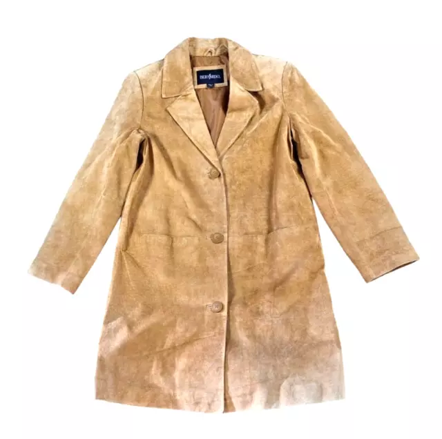 BERNARDO 100% Leather Suede Long Jacket Coat Womens Size SMALL Tan
