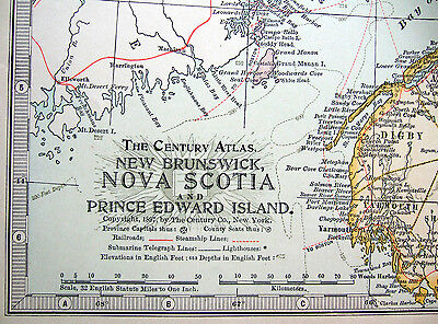 Original 1897 Map of New Brunswick PEI & Newfoundland by The Century Co. Antique 3