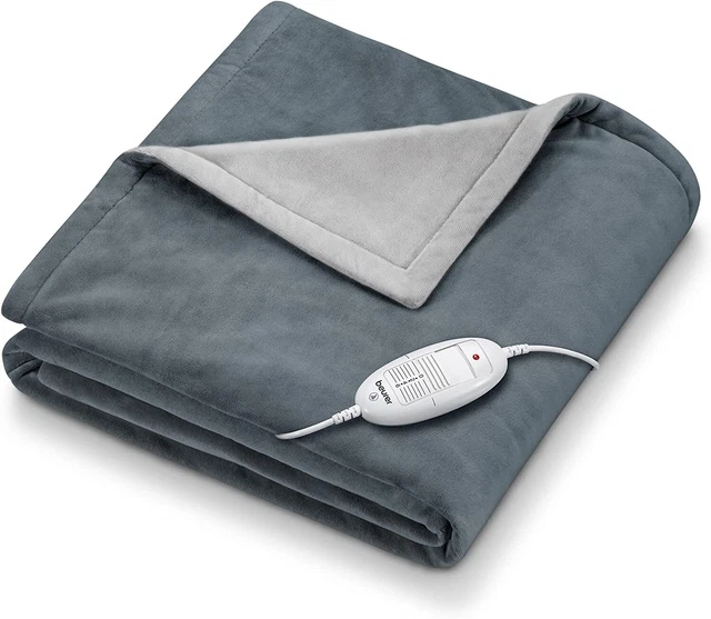 Beurer HD 75 Dark Grey Heizdecke, kuschelig weiche Wärmezudecke, 6 Temp 04B1122A