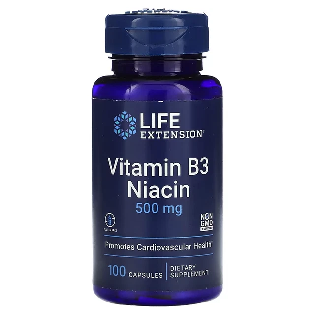 LIFE EXTENSION, VITAMIN B3 Niacin, 500 mg, 100 Capsules, exp 2025 £10.
