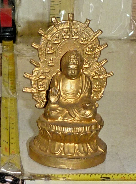 Vtg Small Gilt Metal Sitting BUDDHA Figurine/Statue ~3⅜'H X 1⅞Diameter