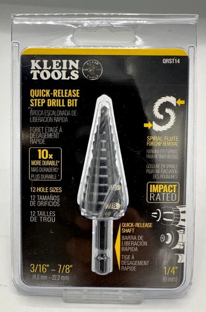 KLEIN TOOLS IMPACT RATED - Quick Release/SPIRAL FLUTE STEP DRILL BIT(3/16"-7/8")