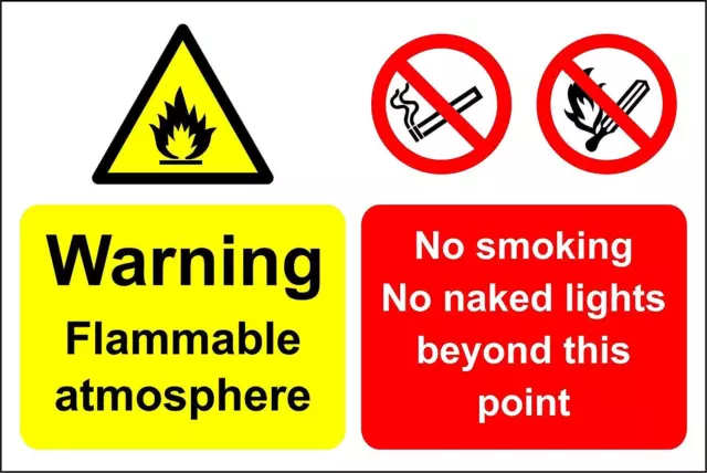 Warning flammable atmosphere no smoking no naked flames beyond this point Safety