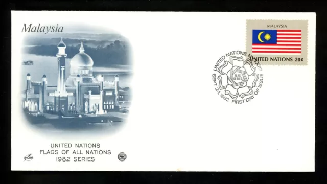 UN United Nations FDC NY #375 PCS Artcraft Cachet Flag Series Malaysia 1982