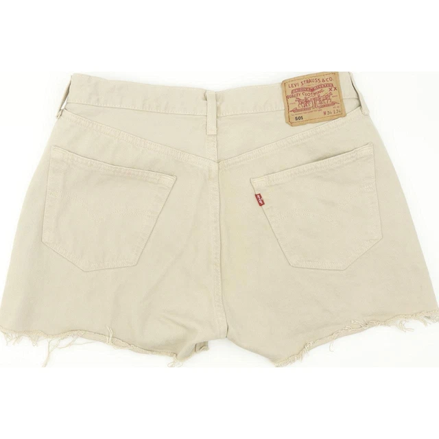 Pantaloni caldi Levi's 501 beige vintage in denim vita alta W34 UK14 (62168)