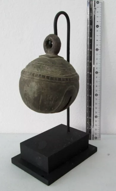 LARGE SIZE Old Karen Hill Tribe Bronze Round Elephant Bell & Stand 660g