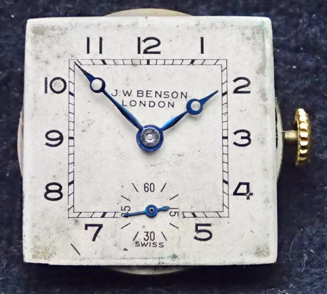 J.W.BENSON Gents Wristwatch Movement 23.4mm diameter Working  Spares Repairs