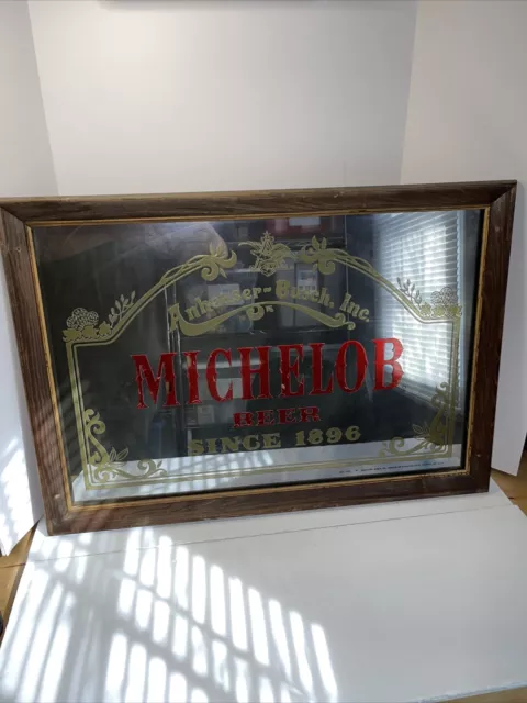 Vintage Anheuser-Busch Michelob Beer Since 1896 Framed Mirror Sign 18" x 26"