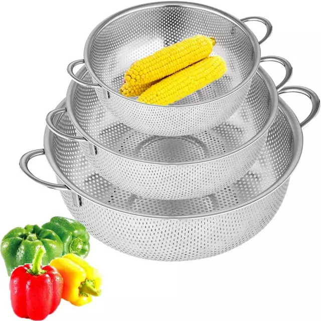 Abtropfsieb Seiher 3tlg Set Küchen Edelstahl Salat Nudel Pasta Sieb Durchschlag