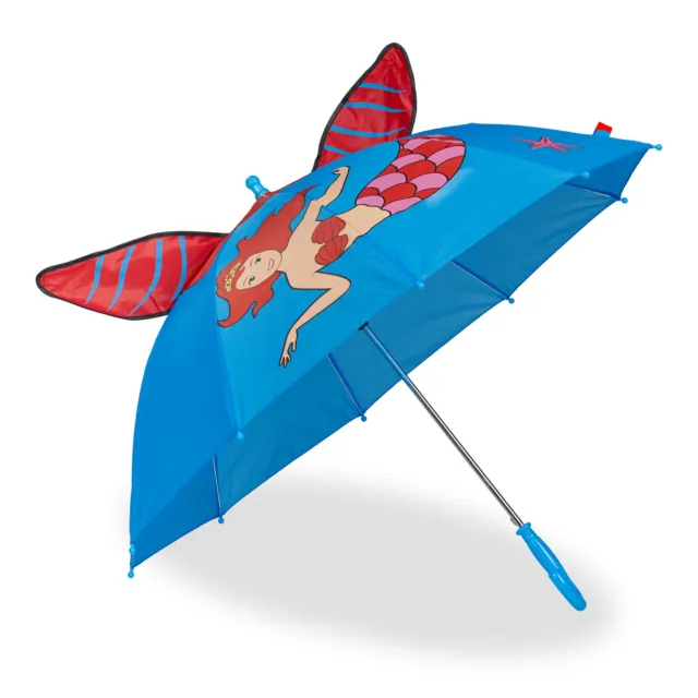 Ombrello bambini bastone motivo sirena 3D parapioggia bimba bimbo ombrellino blu