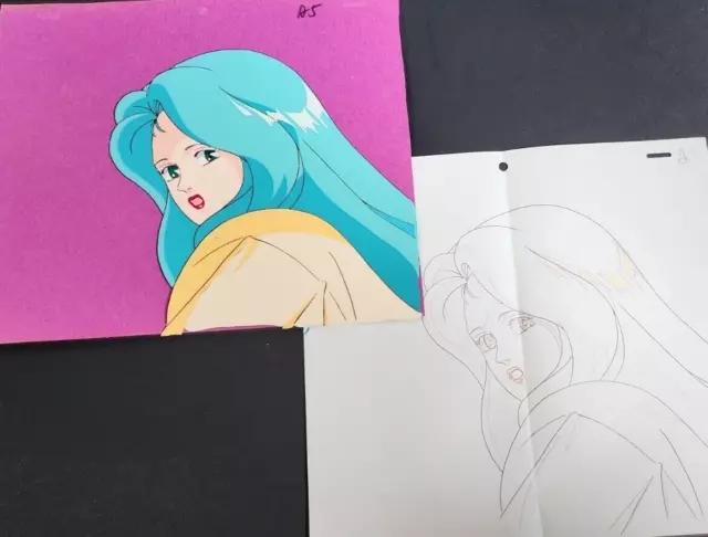 Orig Japanese Anime Cel + Genga FEMALE with AQUA HAIR #369 ~ RAY ROHR Art