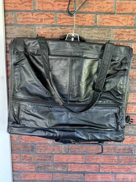 Tumi Leather Garment Bag Black Bifold Carry On Shoulder Many Zippers Some Mars