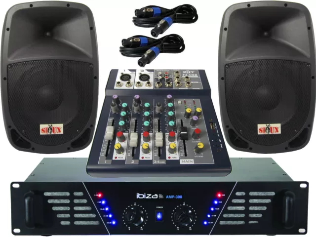 Das PA-SET 24 Verstärker Pa Anlage DJ 2 Wege 25 cm Boxen USB Musiker Mischpult