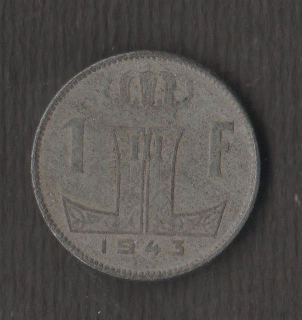 1943 Belgium Belgian One 1 Franc WWII Occupation Lion Coin