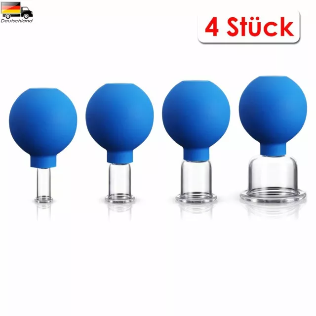 4 Stk Schröpfglas Schröpfgläser Set mit Saugball Schröpfen Vacuum Cupping Glass