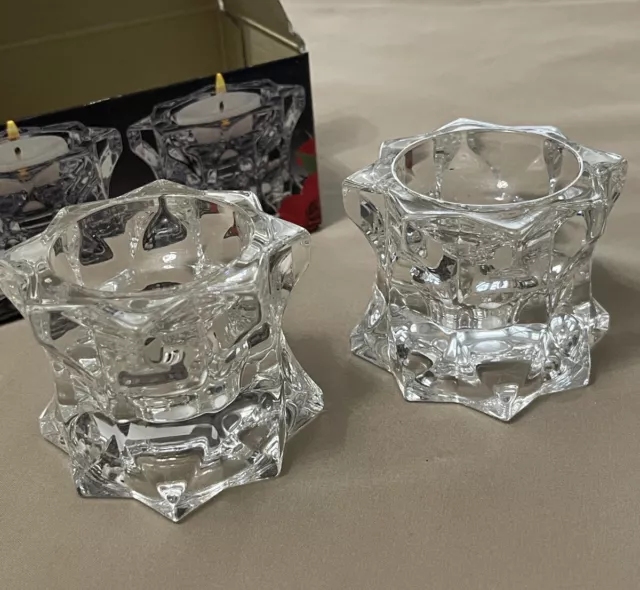 MIKASA Starburst Heavy Lead Crystal Glass Votive Candle Stick Holders Set Of 2