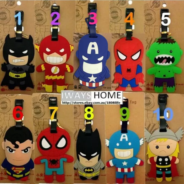 Avenger THOR HULK BATMAN SUPERMAN KID Travel Luggage Tag School Bag Silicone NEW