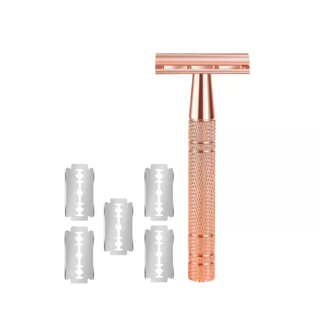 Double Edge Safety Razor-Single Blade Razors with 5 Stainless Steel Razor Blades