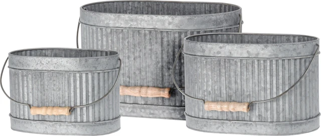 Set 3 Klassisch Zink Metall Eimer Pflanzgefäße Groß Oval Blumentopf