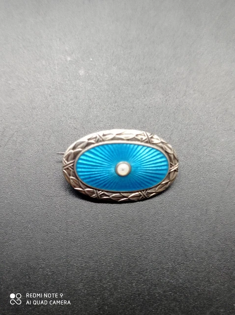 Broche ancienne en Argent massif émaillé  poinçonné 925 .