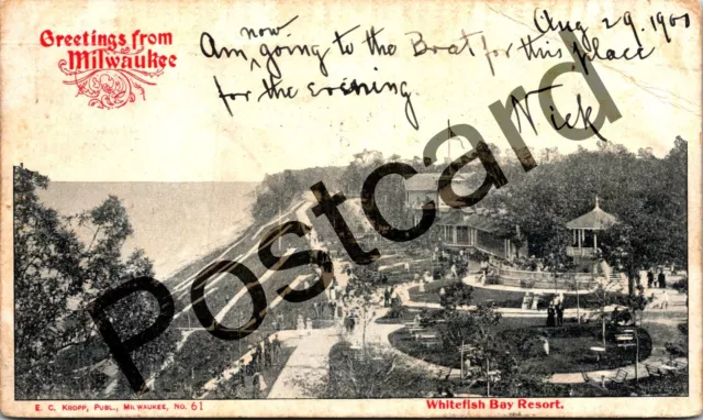 1900 Greetings from Milwaukee, Whitefish Bay Resort, Kropp No. 61 postcard jj120