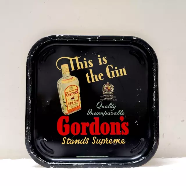 1950s Vintage Gordon's Dry Gin Advertising Tin Tray London England Barware TR51