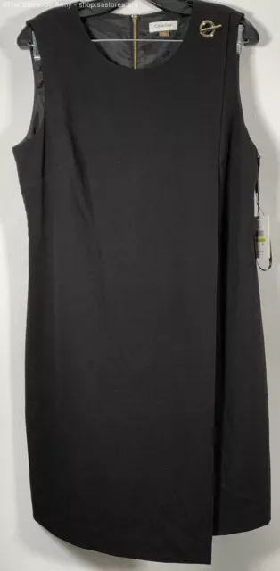 NWT Calvin Klein Women's Black Round Neck Sleeveless Back Zip Shift Dress Sz 14