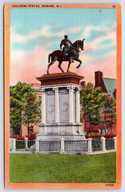 Newark*New Jersey*Nj*Colleoni Statue*Vintage Linen Postcard*Unused