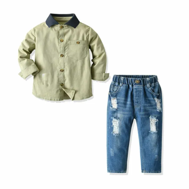 2PCS Toddler Kids Baby Boys Clothes Shirt Tops+Jeans Pants Autumn Outfits Set