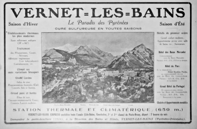 Publicité De Presse 1914 Vernet Les Bains Station Thermale Et Climatérique