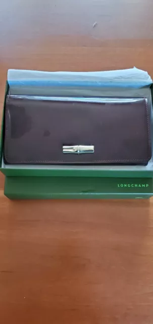 Longchamp Roseau Burgundy Patent Leather Wallet