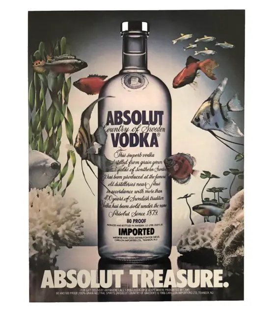 1986 Absolut Treasure Vodka Advertisement Tropical Fish Discus Vtg Print AD