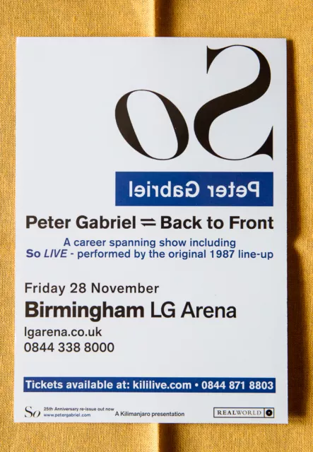 PETER GABRIEL 15x20 cm rare flyer mini poster BACK TO FRONT tour SO Genesis